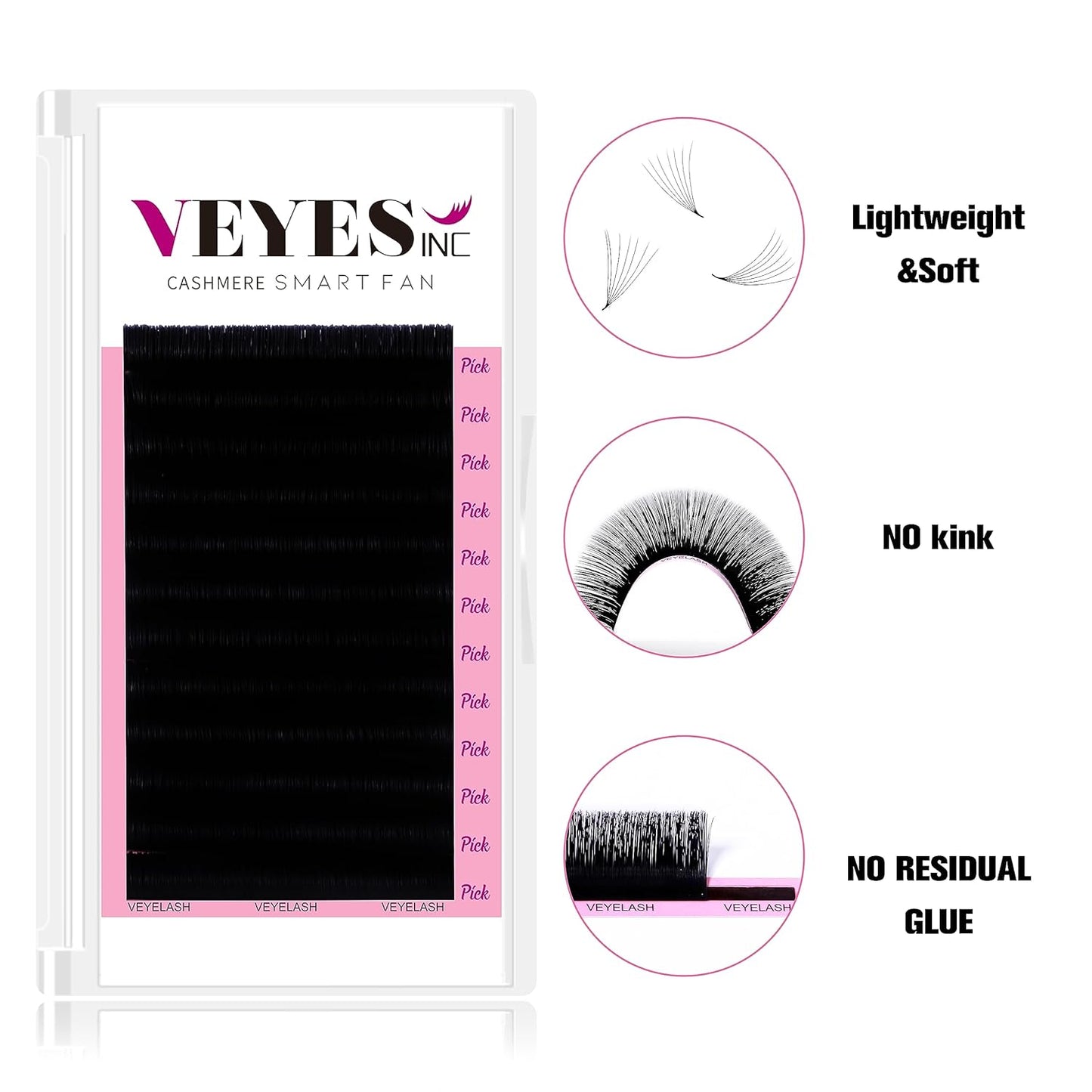 VEYES INC Cashmere Smart Fan Lash Extensions 0.03 0.05 0.07 C/CC/D Curl 8-20mm Mixed & Single Length, Super Matte Black Volume Lashes, Professional Supplies for Lash Techs (0.03 C 15mm)