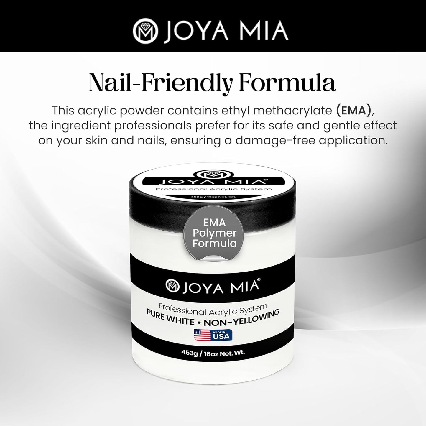 Joya Mia Acrylic Powder for Nails, MMA-Free, Super Adhesion Professional Powder for Flawless & Long-Lasting Nail Enhancements, Easy Application, Vibrant & Stunning Colors - Pure White, 5 lbs