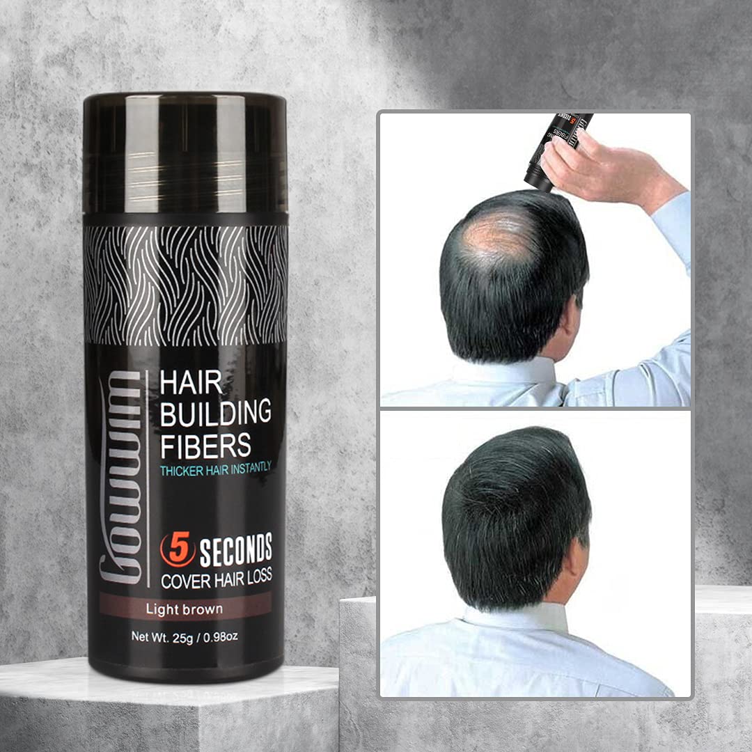 gowwim Hair Fibers for Thinning Hair 25g Hair Building Fibers 100% Undetectable,Instantly Cover Sparse Hair Areas-Bald Spots Cover Up. (Mid Brown)