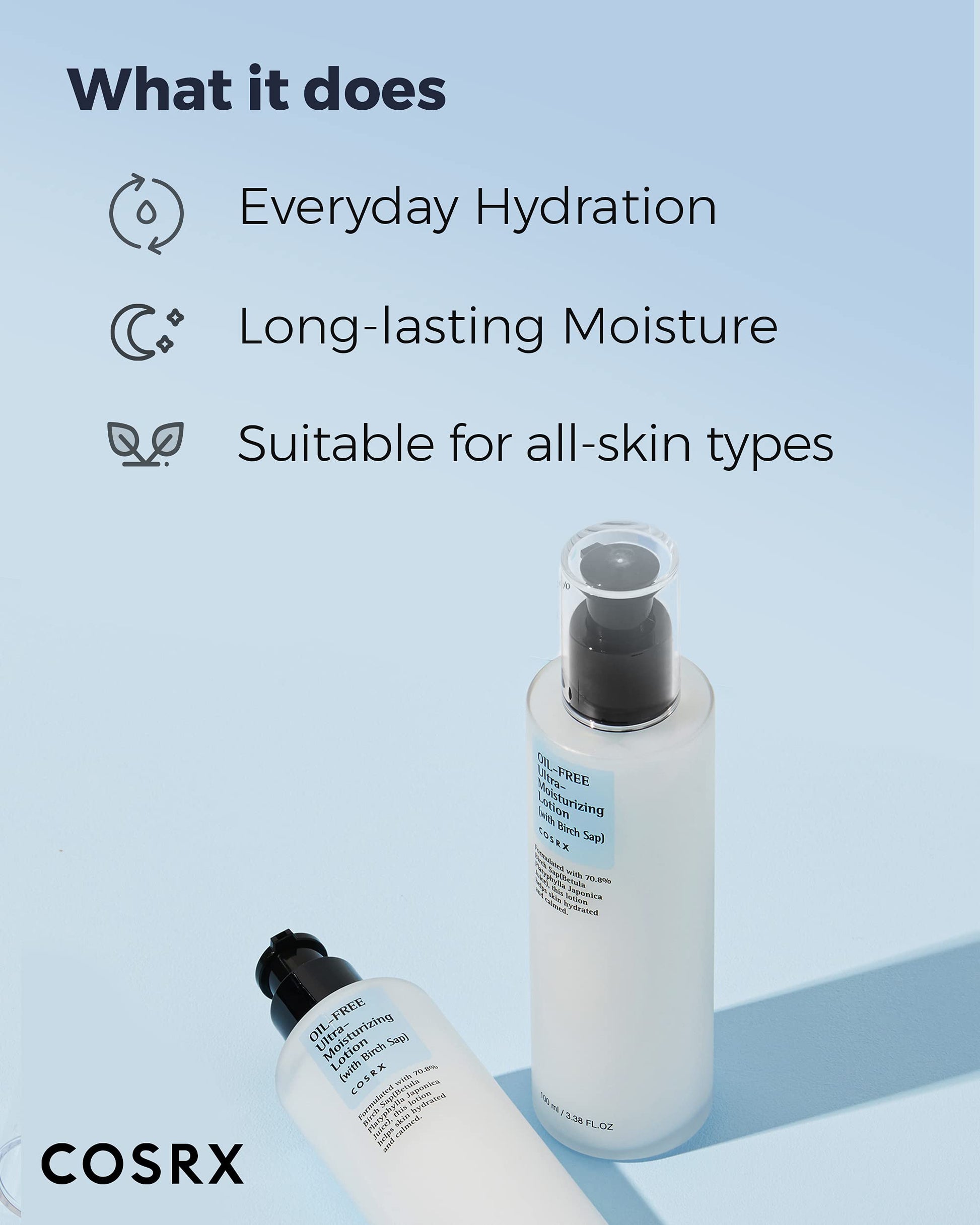 COSRX Oil Free Lotion with Birch Sap, Acne Facial Moisturizer, 3.38 fl oz