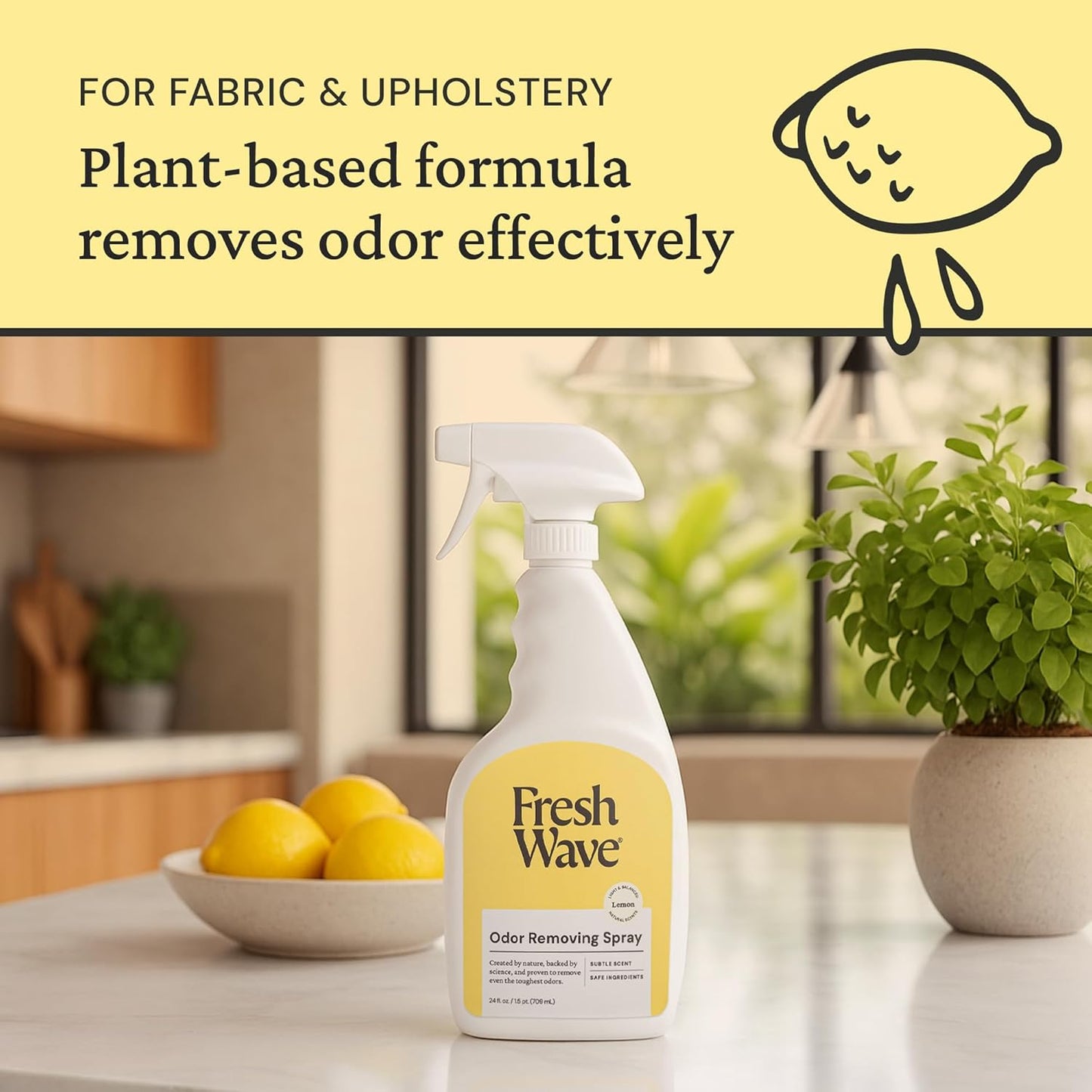 Fresh Wave Lemon Scent Odor Eliminator Spray & Air Freshener, 24 fl. oz. | Odor Absorber for Home, Furniture, Fabrics & Trash | Safer Odor Relief