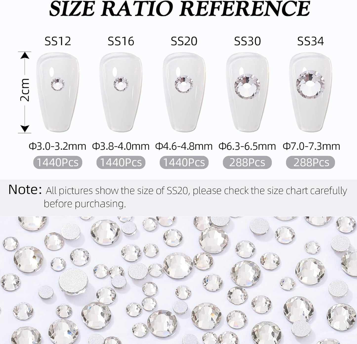 Crystal Clear Flatback Rhinestones, Glass Rhinestones for Nail Art and Craft, Glue Fix, Loose Crystal Gemstones(Crystal, SS16, 1440pcs, 3.8-4.0mm)