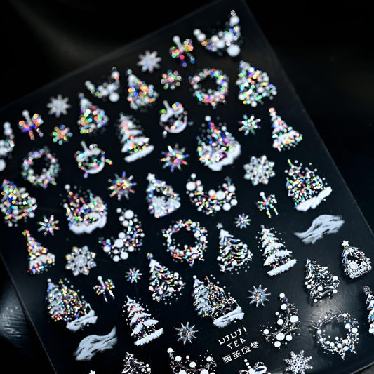 Christmas Nail Stickers for Nail Art 5D Embossed Colorful Xmas Tree Nail Art Stickers Colorful