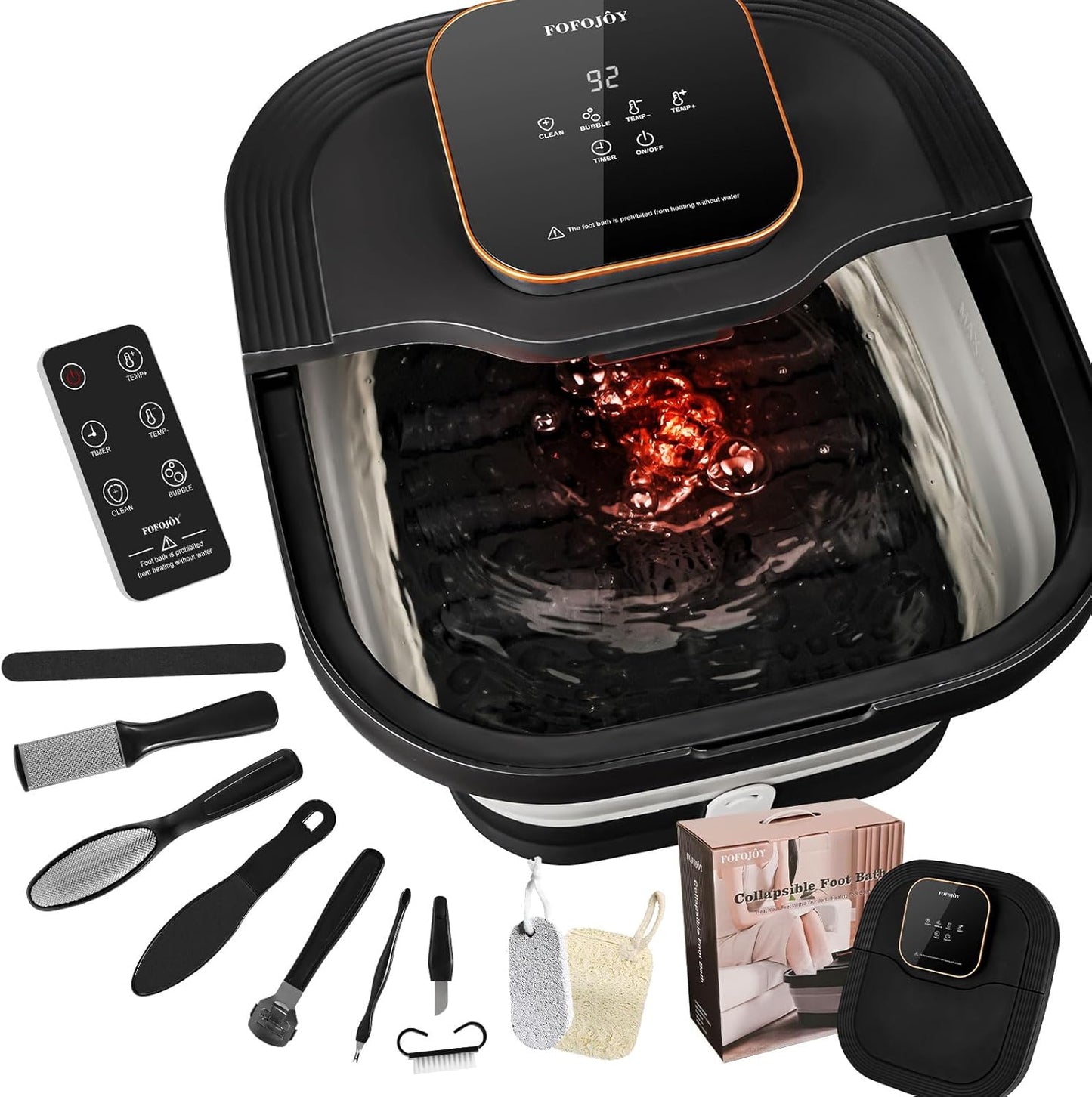 Collapsible Foot Spa Bath with Heat and Massage Roller, Bubble, Temperature Control, Remote Control, Foot Pedicure Kit, Pedicure Foot Spa