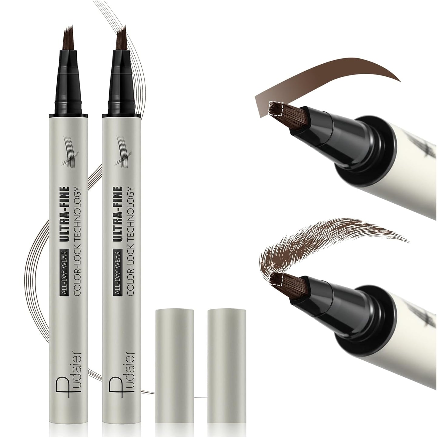 2 Pack Microblading Eyebrow Pen and Brow Tint for Women with Angled Brush & Dip to Effortlessly Create Natural Hair Like Brows, Waterproof Fast Eye Brow Makeup Pencil, Last All Day (Medium Brown)