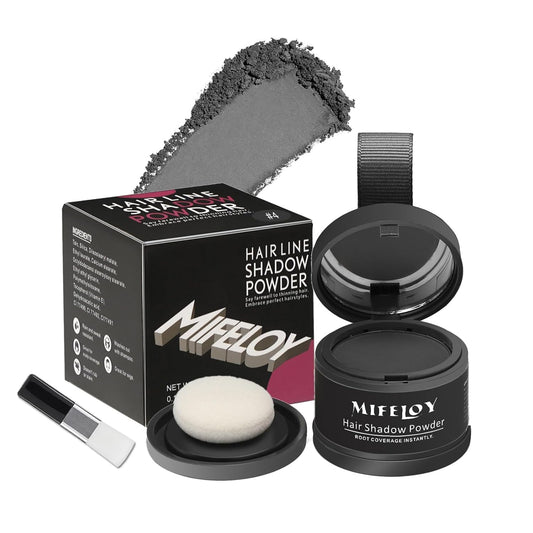 Root Touch Up Powder, Instantly Gray Hair Cover Up, Women Color Root Coverage Shadow Powder for Thinning Grey Hairline, Men Roots Concealer for Hair Loss Beard Line Eyebrow, Dark Gray