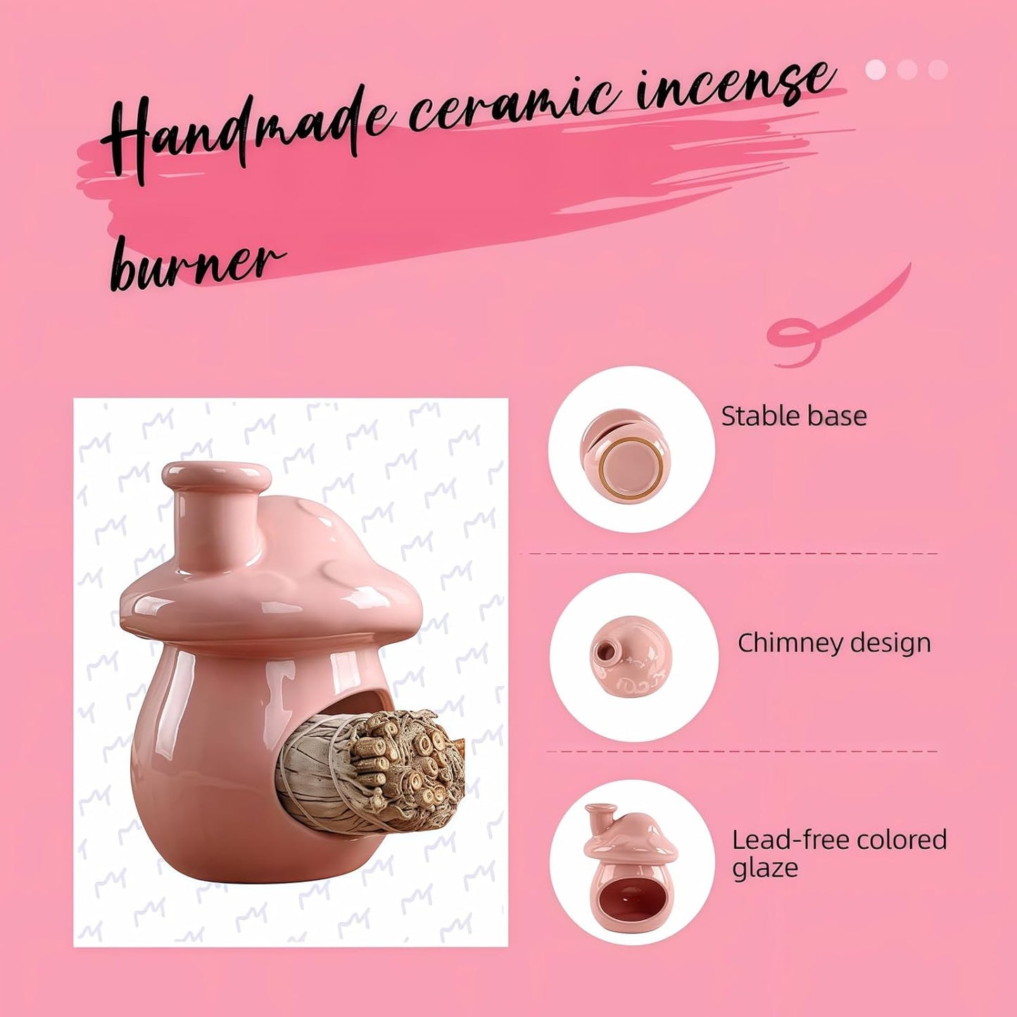 Mushroom Incense Holder, Brown Ceramic Palo Santo Holder Burner & Sage Holder - Mini Tabletop Chiminea Burner Tray with Ash Catcher, Cute Mushroom Decorations for Spiritual Meditation & Yoga