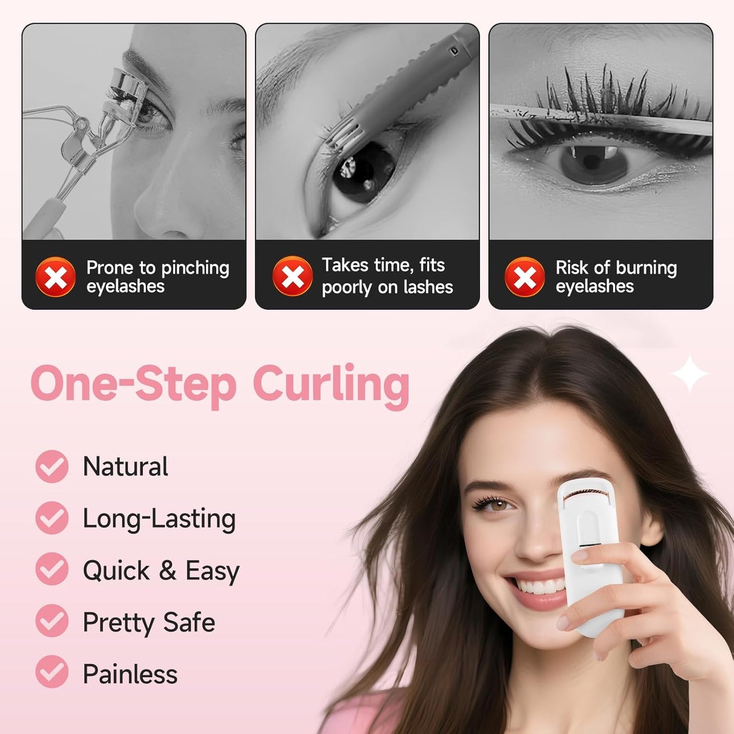 DUDUDU Heated Eyelash Curler, Portable Travel-Size Mini Electric Heated Lash Curler - 2-Level Adjustable Temp & Type-C Recharge, 10S Heat 3S Style 24H Lift for Long-Lasting Natural Effortless Curves