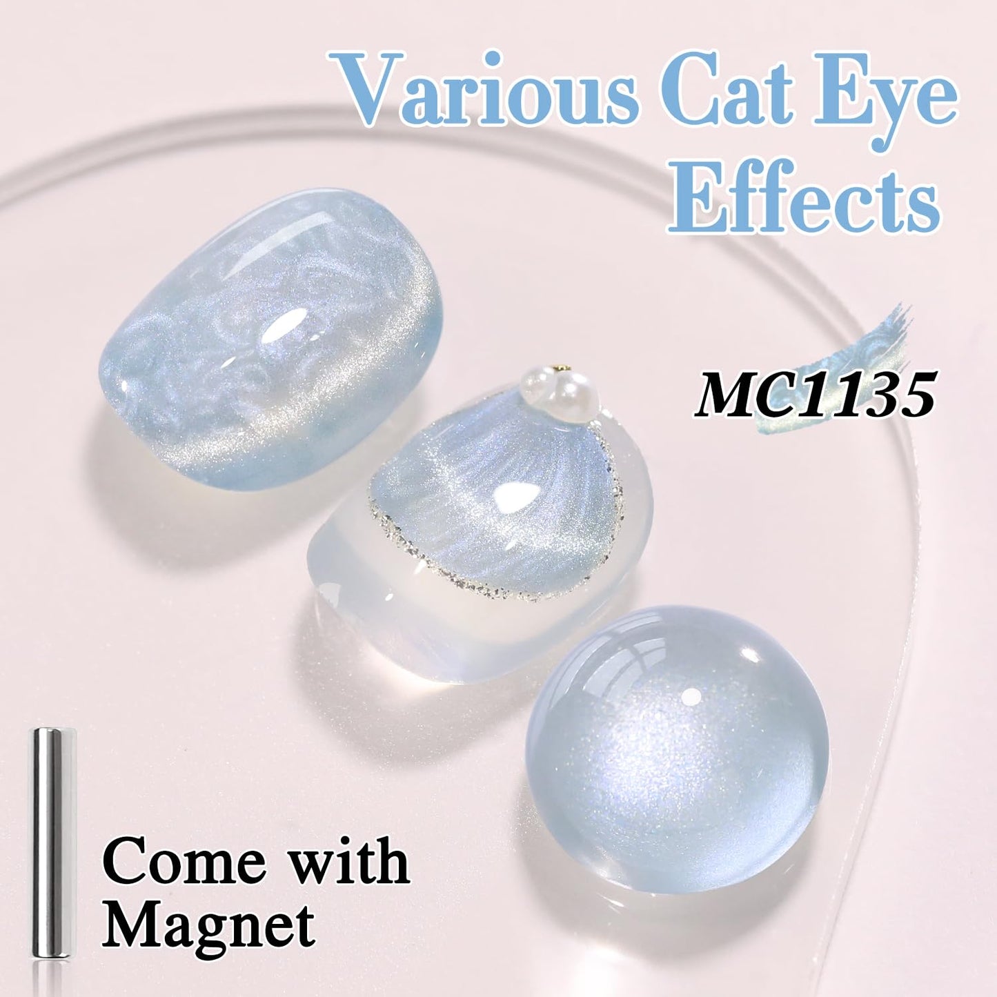 Double Rhythm 15ML Ice Glass Cat Eye Gel Polish with Magnet Holographic Glitter Shimmer Translucent Sheer Color Salon Soak Off Magnetic Nail at Home (Mermaid Blue-MC1135)