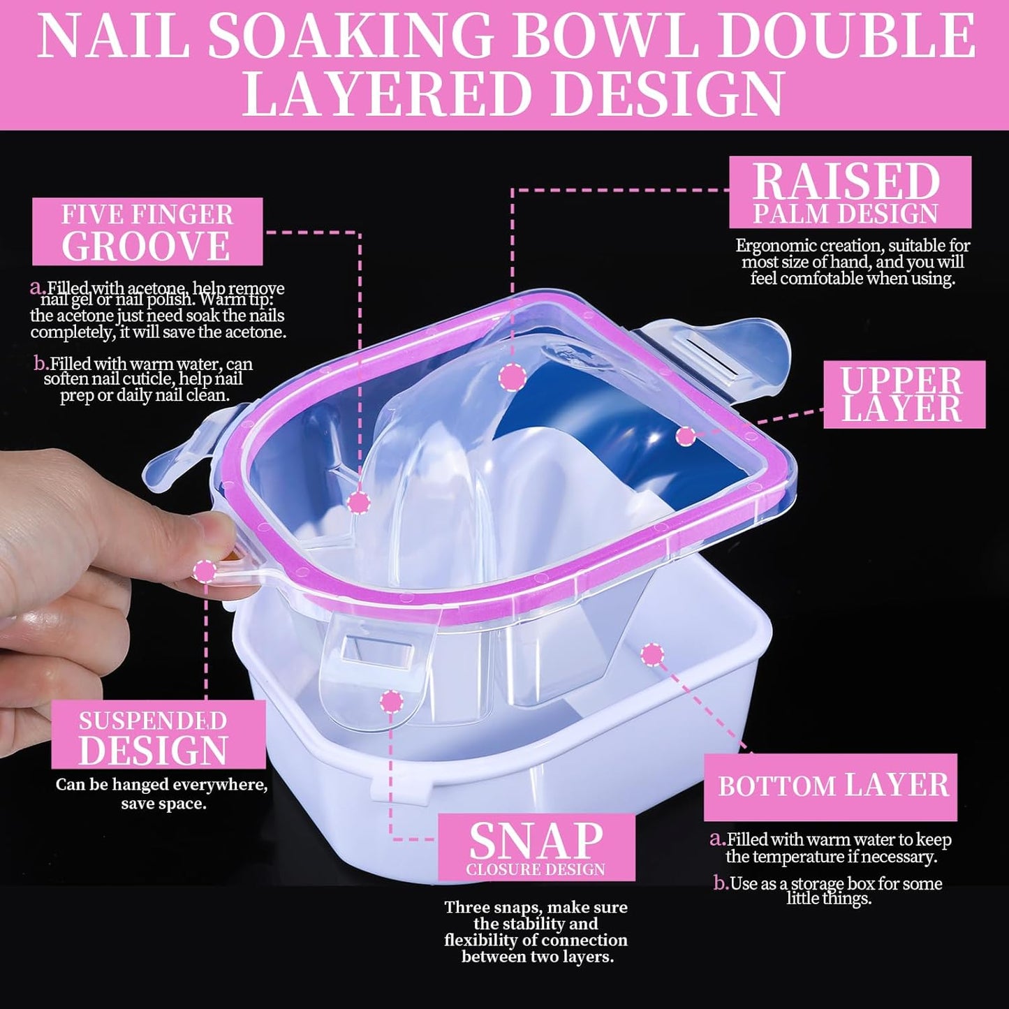 FANDAMEI Gel Nail Polish Remover Kit, Soaking Bowl for Acrylic Nails, Dip Powder Remover Tools, Manicure Bowls, Cuticle Kit