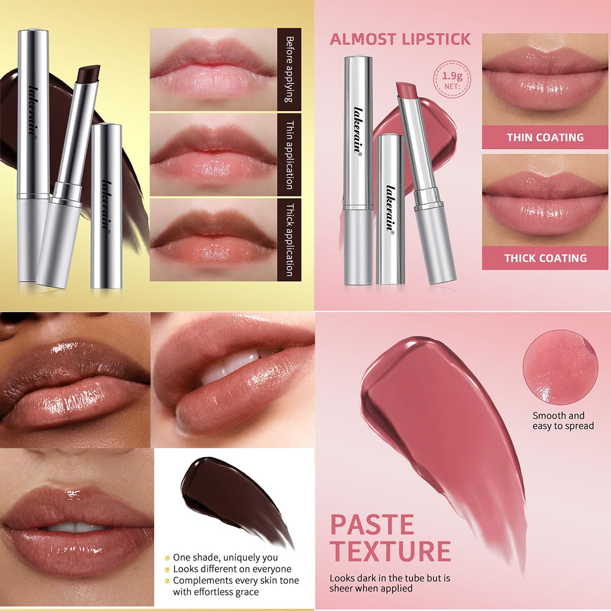 2PCS Honey Lipstick Tinted Lip Balm,Black and Pink Lipstick,Hydrating Natural Glossy Sheer Black Lip Balm,Moisturizing Makeup Lip Care for Repairing Dry Lips