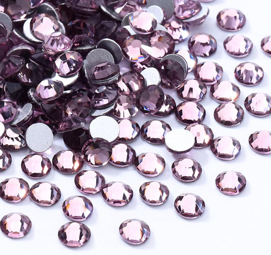 Light Amethyst Flatback Rhinestones, Glass Rhinestones for Nail Art and Craft, Glue Fix, Loose