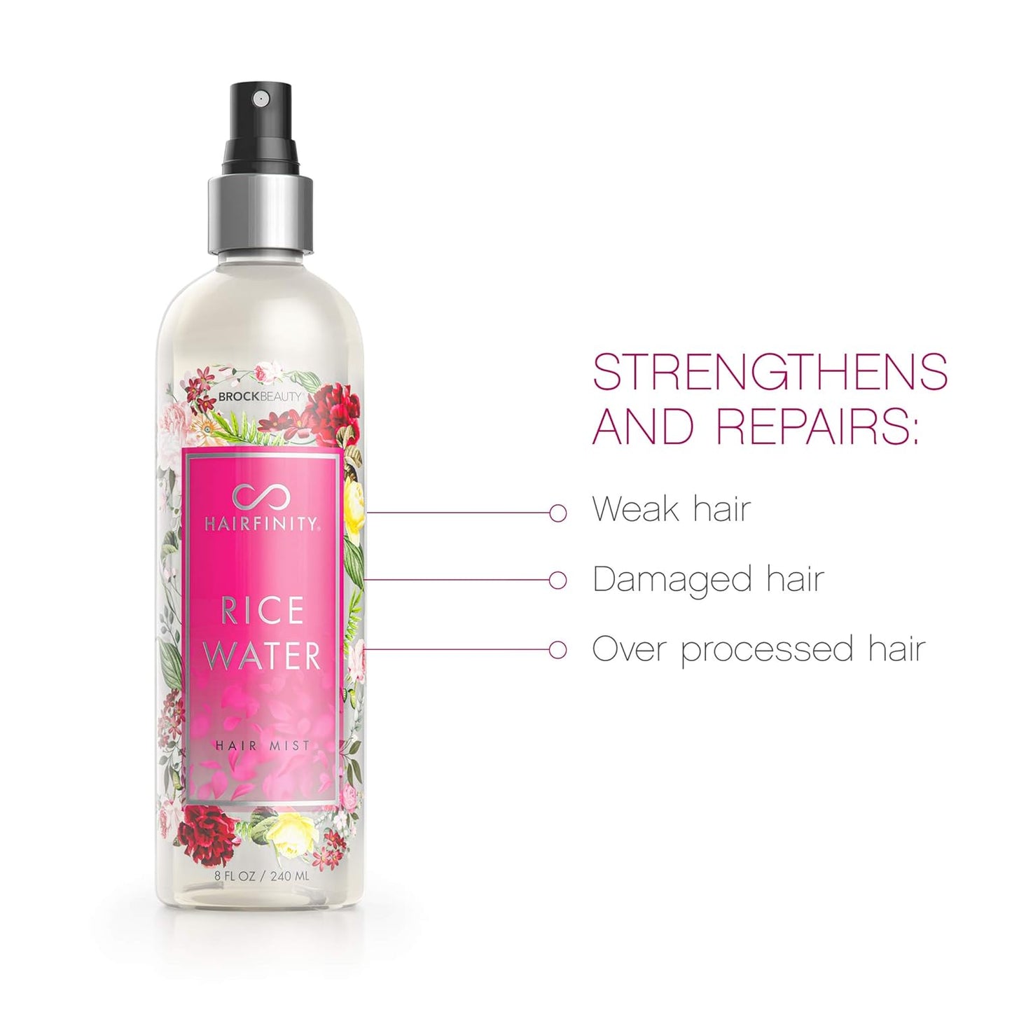 Hairfinity Rice Water Hair Mist - Silicone & Sulfate Free Formula - Best for Damaged, Dry, Curly or Frizzy Hair - Safe for Keratin and Color Treated Hair 8oz