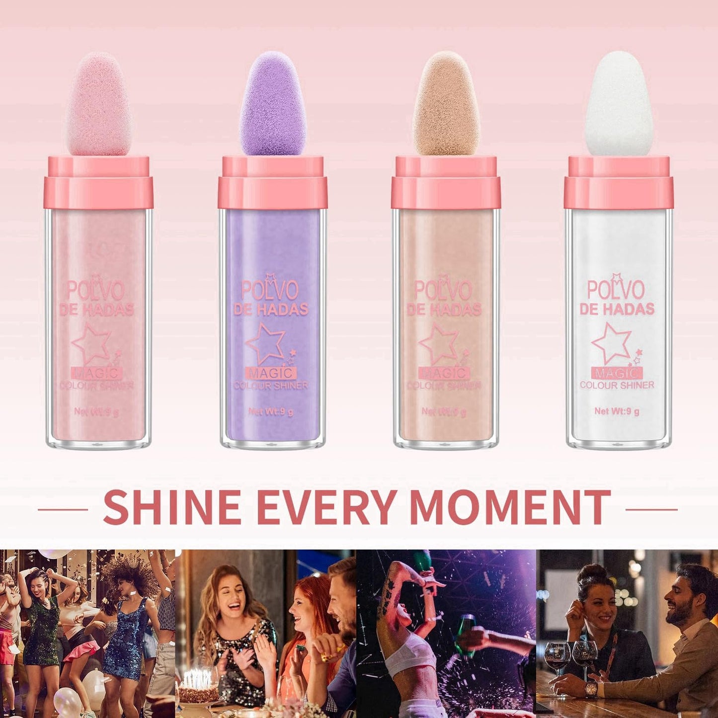 Polvo De Hadas Fairy Dust Highlight Patting Powder - Full Body Contouring and Clavicle Pearlescent Patting Powder for Face and Eye, Christmas Sparkling Body Glitter (#02 Fairy Pink)