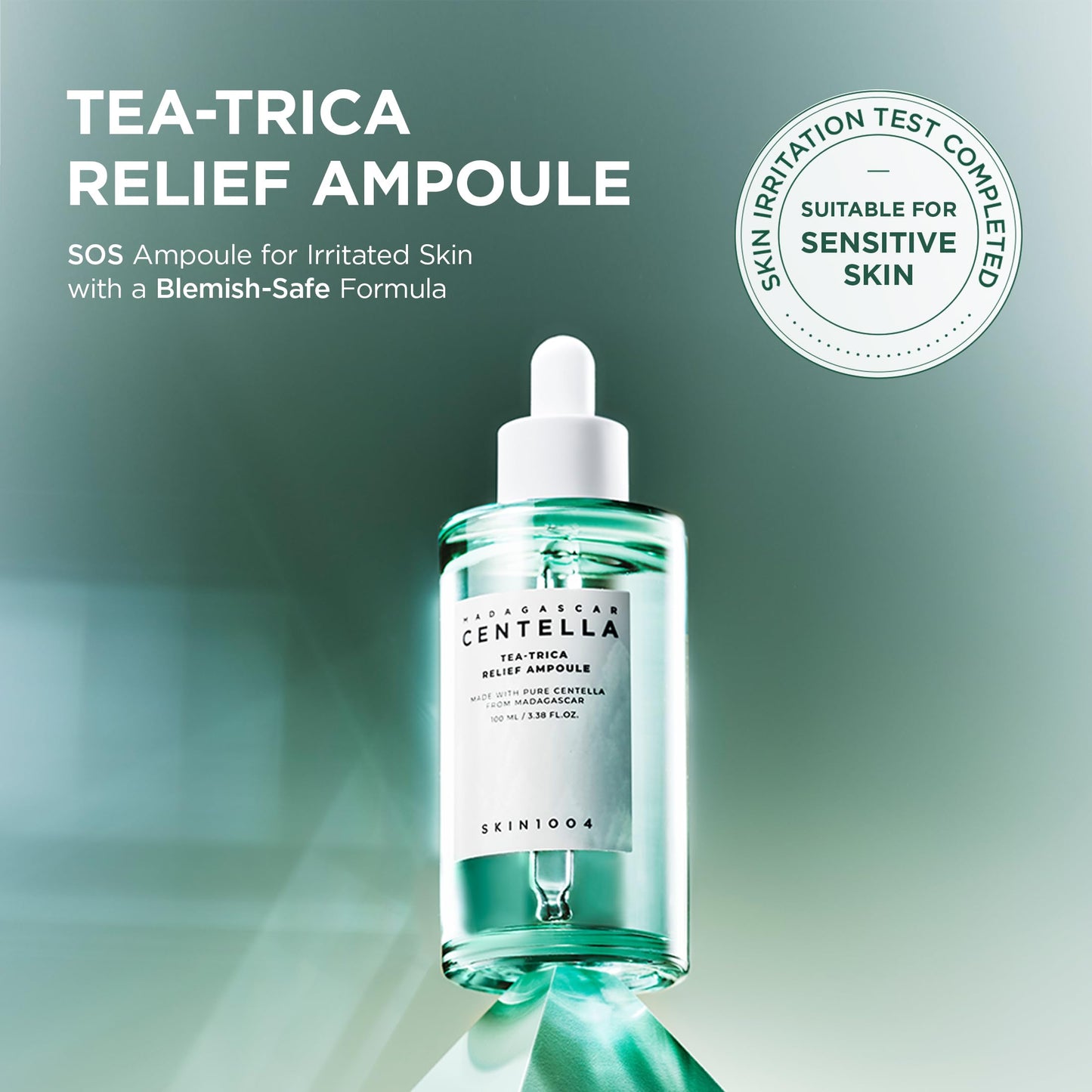 SKIN1004 Tea-Trica Relief Ampoule, 3.38 fl.oz,100ml, Korean Face Serum with Cica & Tea Tree, Facial