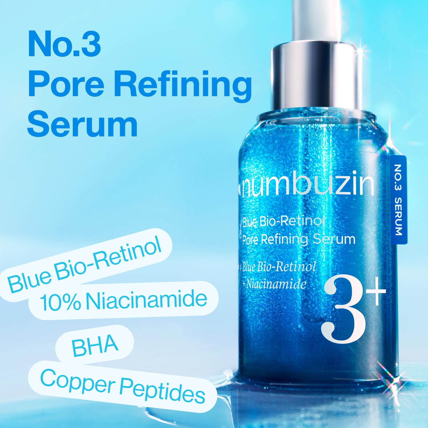 numbuzin No.3 retinol Serum | Blue Bio-Retinol Pore Refining Serum | Retinol Beginner, Tightening