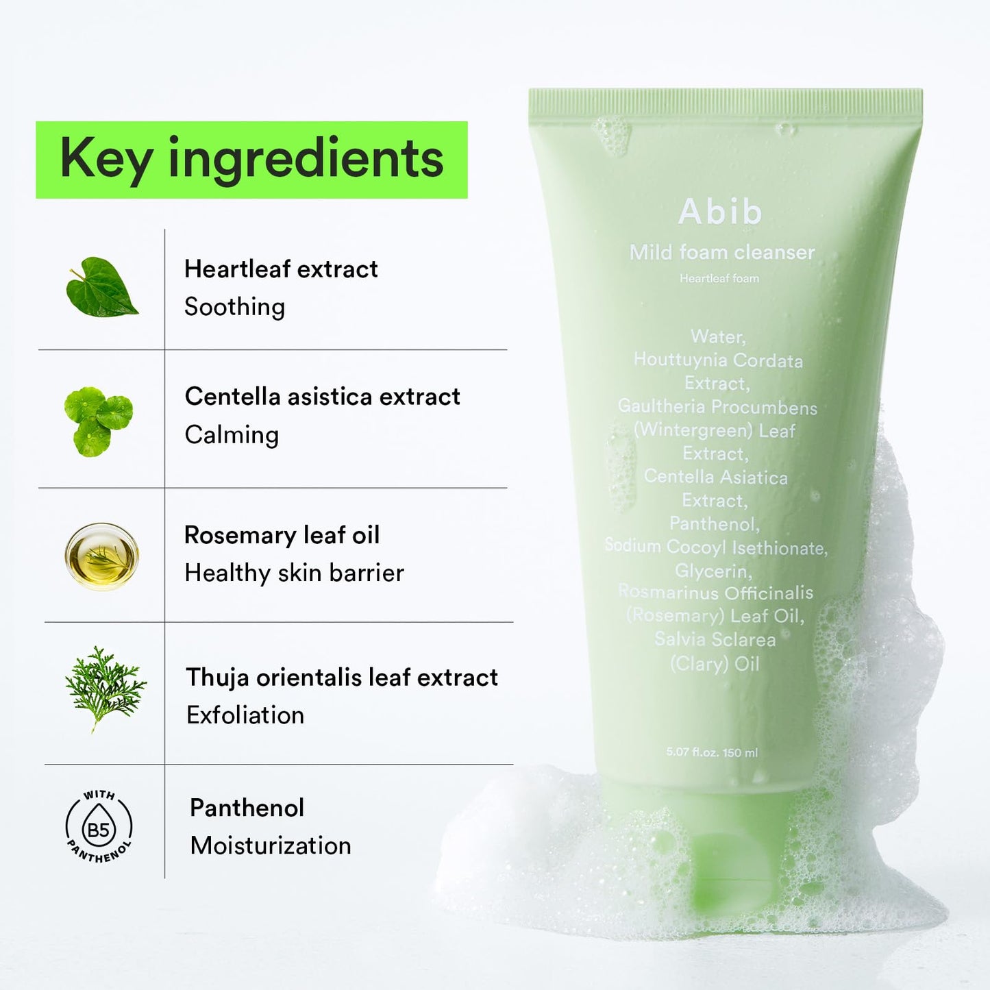 Abib Mild Foam Cleanser Heartleaf Foam 5.07 fl.oz, Low pH Koreran Face Wash for Sensitive Skin
