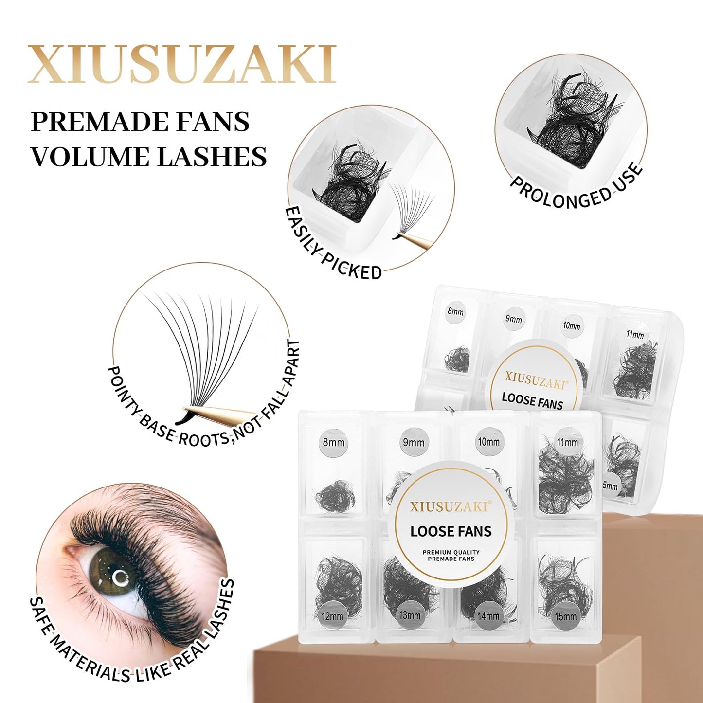 Premade Fans Eyelash Extensions 600 Fans 10D Volume Lash Extensions 0.03 Thickness Eyelash Extension C Curl Premade Lash Fans Mix 8-15mm Fluffy Soft Handmade Loose Fan(600Fans-10D-0.03-C,8-15mm)