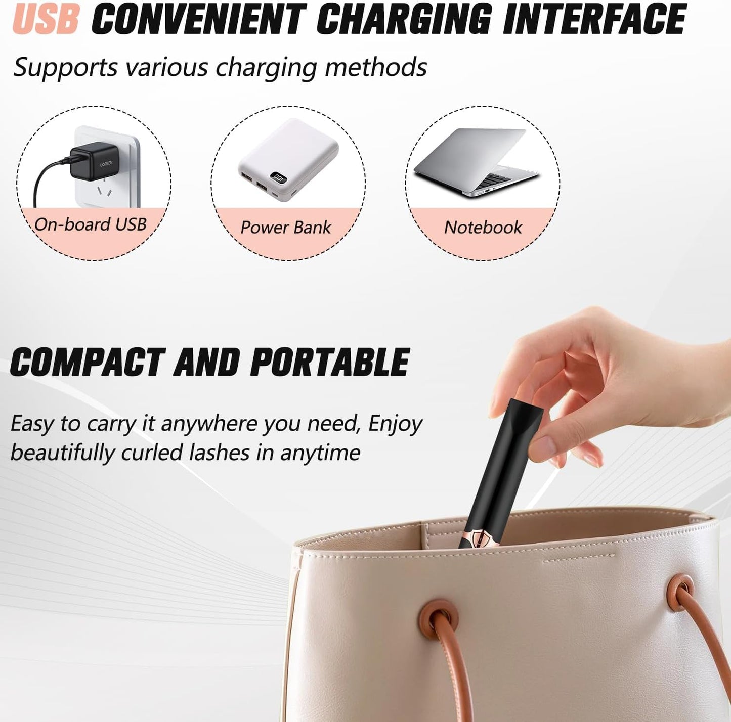 Heated Eyelash Curler, Portable Eyelash Curler Eyelash, Mini Electric Eyelash Curler Rechargeable, Quick Curling Long-Lasting, Makeup Tools Gift for Women Girls (Black)