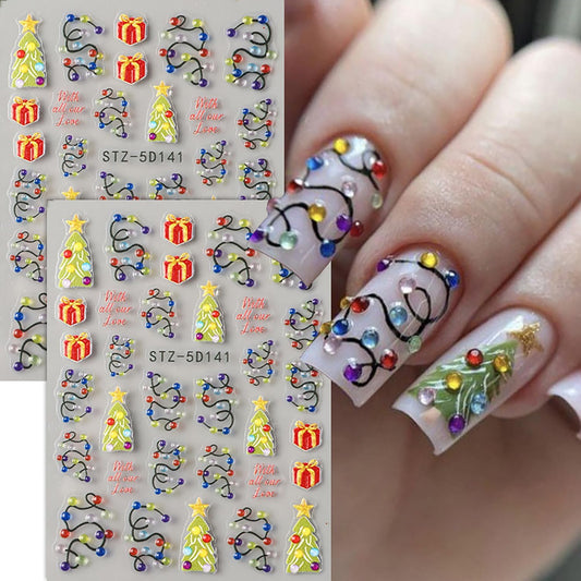 Christmas Nail Art Stickers 5D Self -Adhesive Relief Three-Dimensional Light String Nail Decals