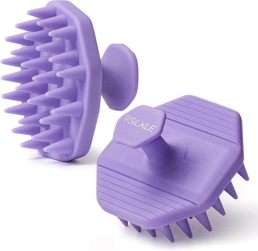 Silicone Scalp Scrubber - Massage Shampoo Brush, Soft Bristles for Hair Growth & Dandruff Removal - Ergonomic Design, Wet & Dry Use, Deep Cleansing Scalp Exfoliator for All Hair Types - Purple