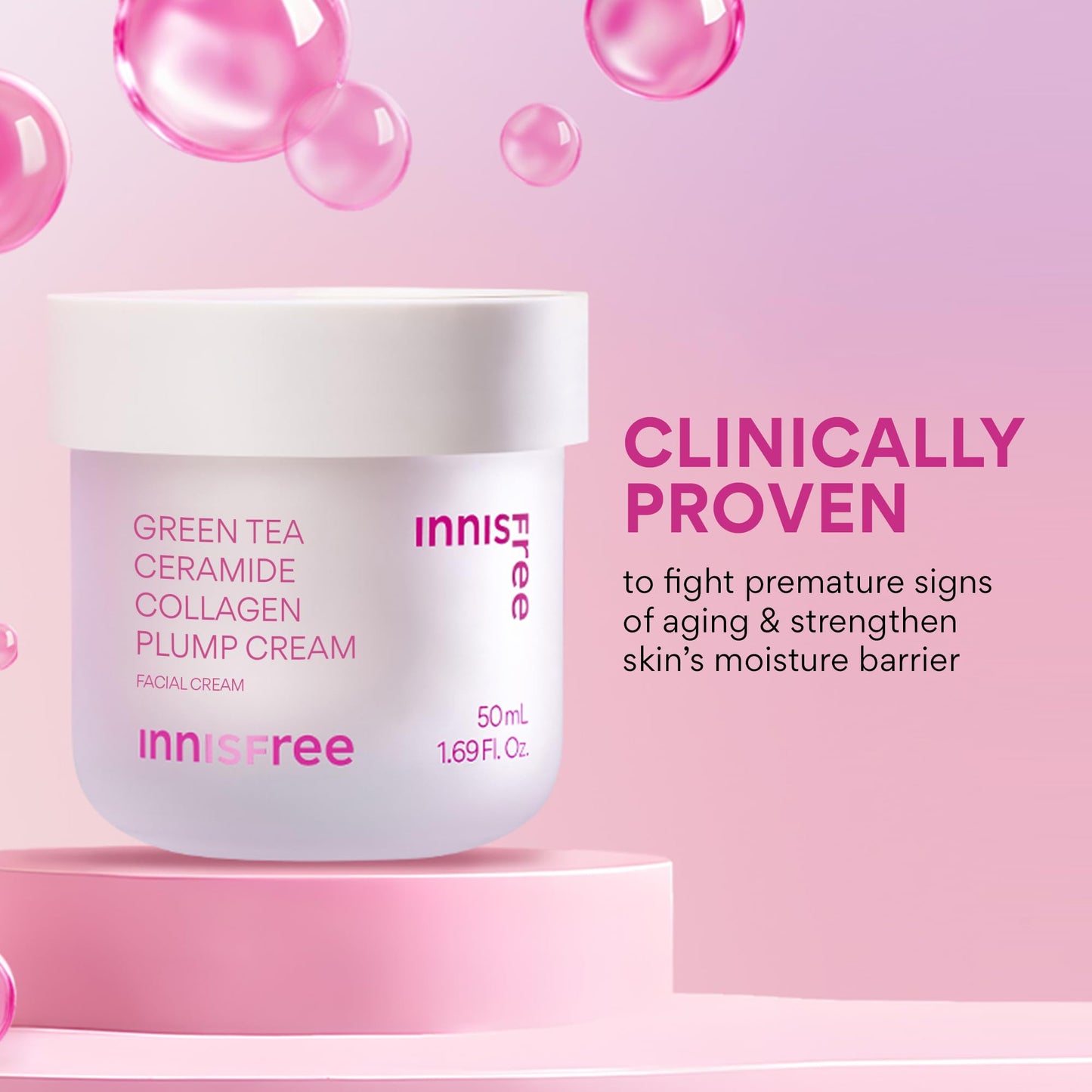 innisfree Green Tea Ceramide Plump Cream | Korean Anti-Aging Face Moisturizer with Niacinamide for