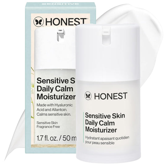 Honest Beauty Sensitive Skin Daily Calm Lightweight Moisturizer | Reduces Redness, Hydrates, + Calms Skin | Hypoallergenic, Fragrance Free, Vegan | 1.7 fl oz