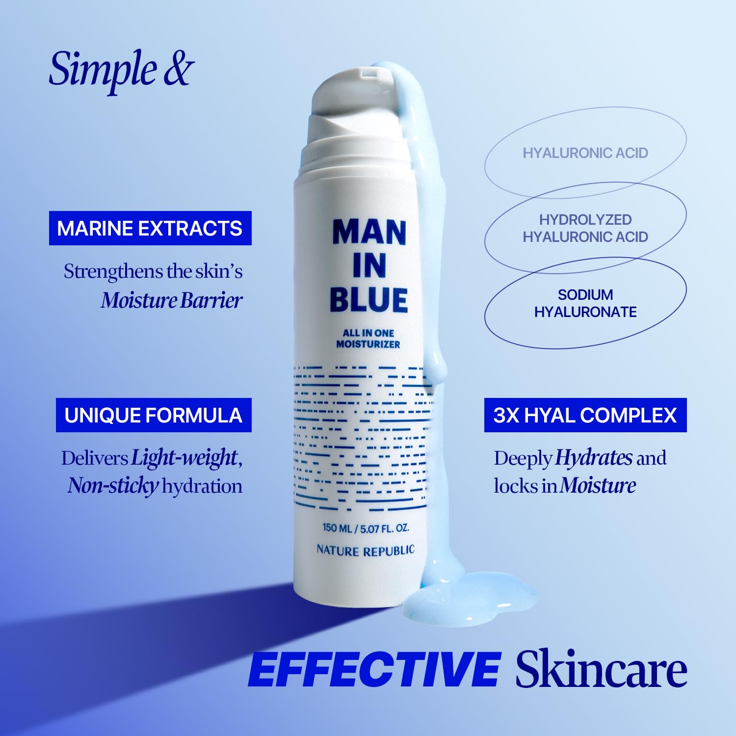 Nature Republic Man In Blue All In One Moisturizer | Daily Fresh Facial Lotion, Korean Natural