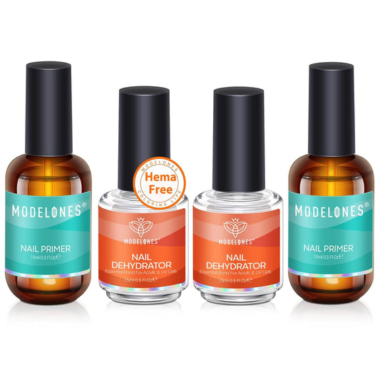 modelones 4 Pcs Nail Dehydrator and Primer, 15 ml Acid Free Natural Prep Dehydrate & Bond Primer