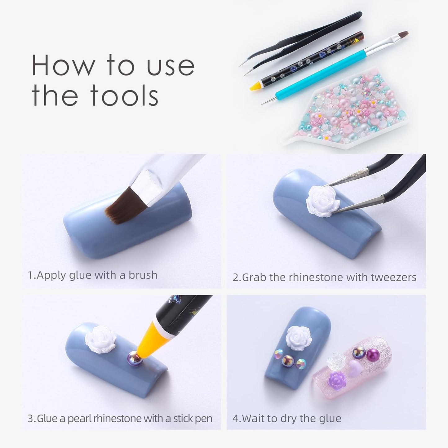 160g Cyan Pink Flat Back Pearls Rhinestones for Crafts Mixed Size 3mm-10mm AB Color Round Half Pearls Flatback Pearl Beads and Resin Rhinestones Set for Face Art