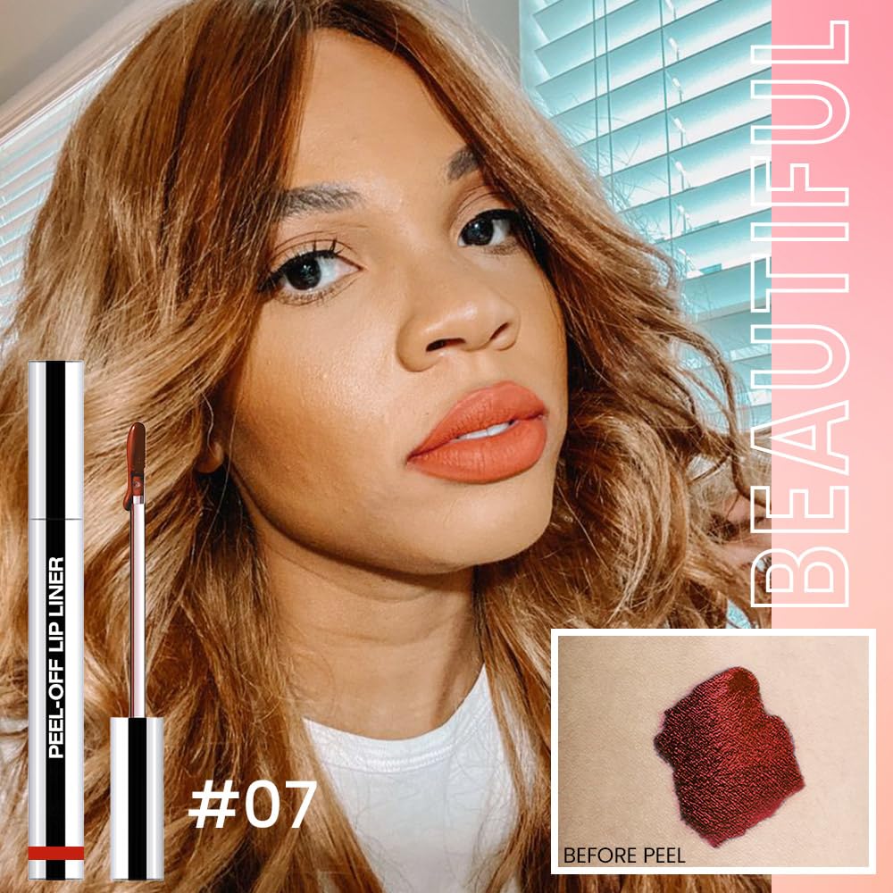 Peel Off Matte Liquid Lip Gloss Stain-Lip Liner with Tweezer, Orange Red Peel Off Lip Stain, Long Lasting & Waterproof Lipstick Tattoo, Transfer-Proof Lip Gloss for All Skin Types (07#, 1Pcs)