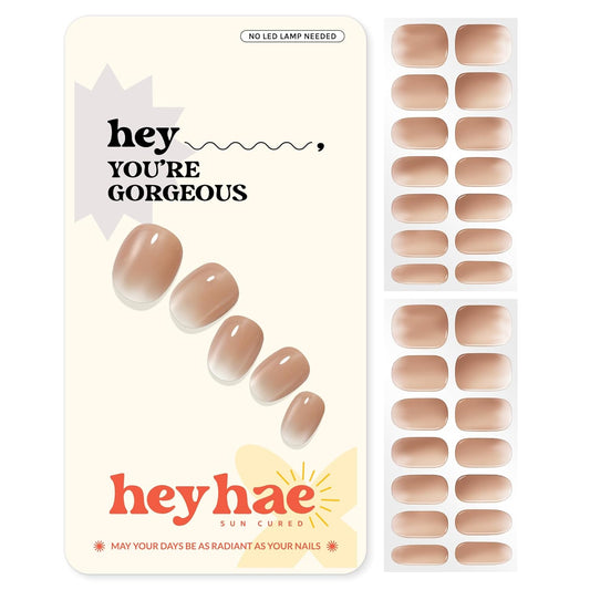 Semi Cured Gel Nail Strips | No LED Lamp Needed | Ombre, Nude | Easy Apply & Remove, Salon Quality
