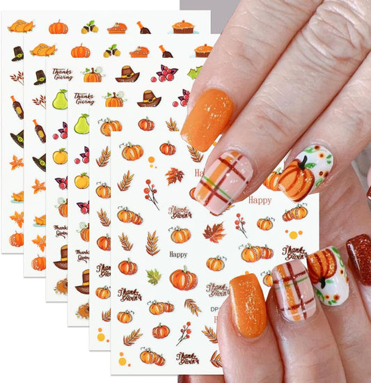 Autumn Nail Stickers Pumpkin Nail Art Stickers Fruit Nail Decals Fallen Leaves Maple Leaf Pear