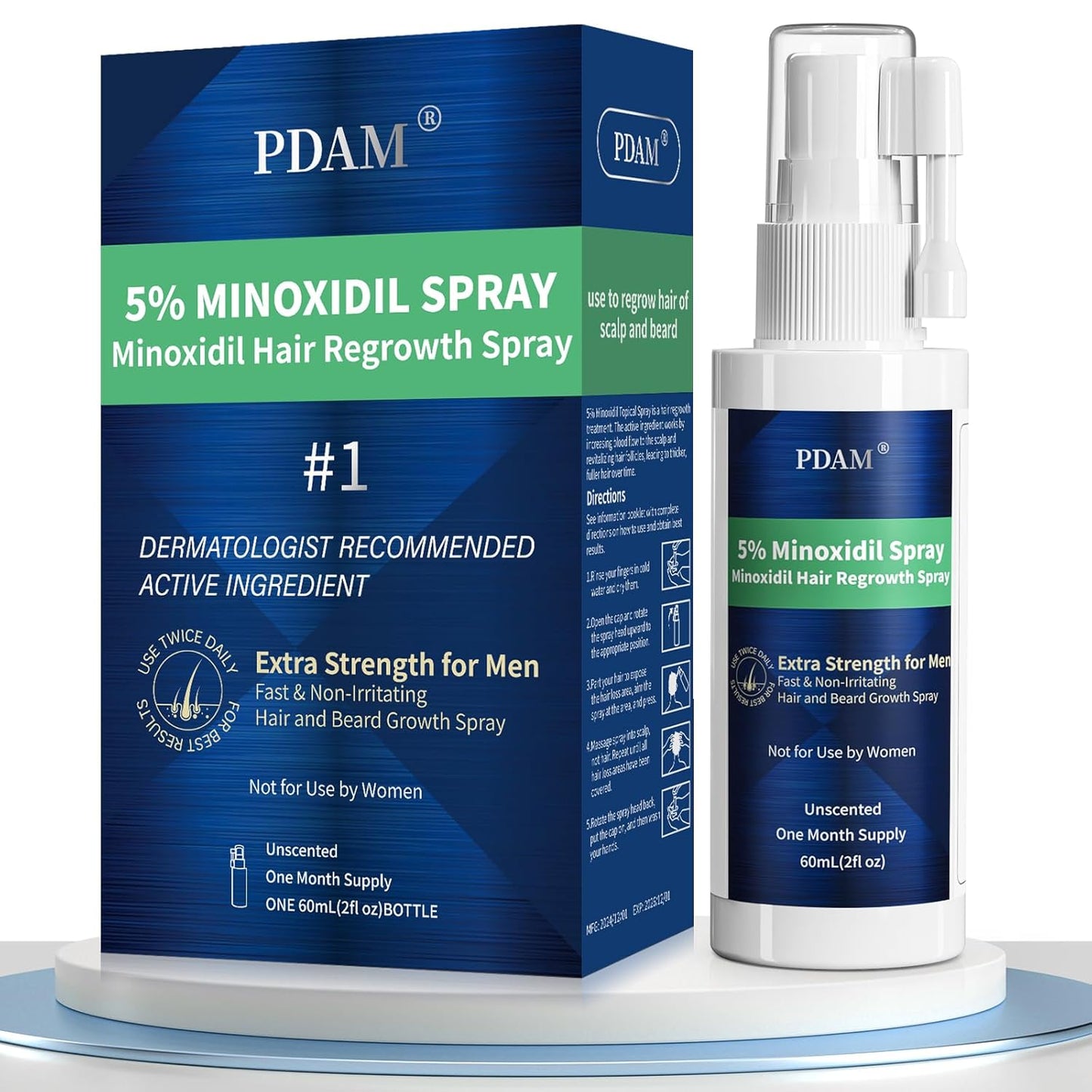 Minoxidil for Men Hair Growth Spray - 5% Topical Minoxidil for Hair and Beard Growth, Extra Strength Hair Regrowth Treatment for Hair Loss & Thinning Hair, 2 Fl Oz (60ml) *1