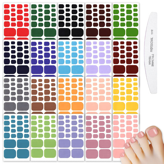 WOKOTO 20 Sheets Full Toe Nail Wraps Self-Adhesive Solid Color Toenail Nail Polish Strips Stickers
