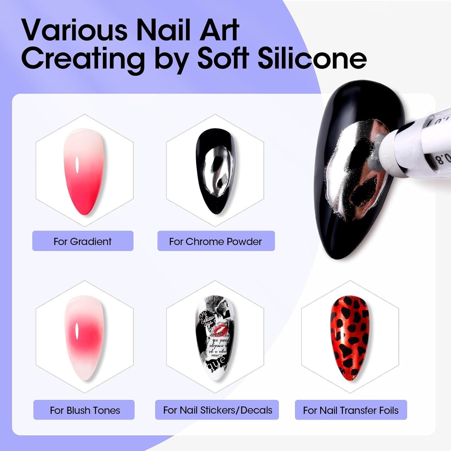 Gellen 5-in-1 Nail Dotting Pen with Ballpoint Pen Design & Nail Rhinestones, Double-end Nail Dotting Tools for Dotting, Gems, Gradient, Chrome Powder, DIY Manicure Home Salon Nail Art Tools