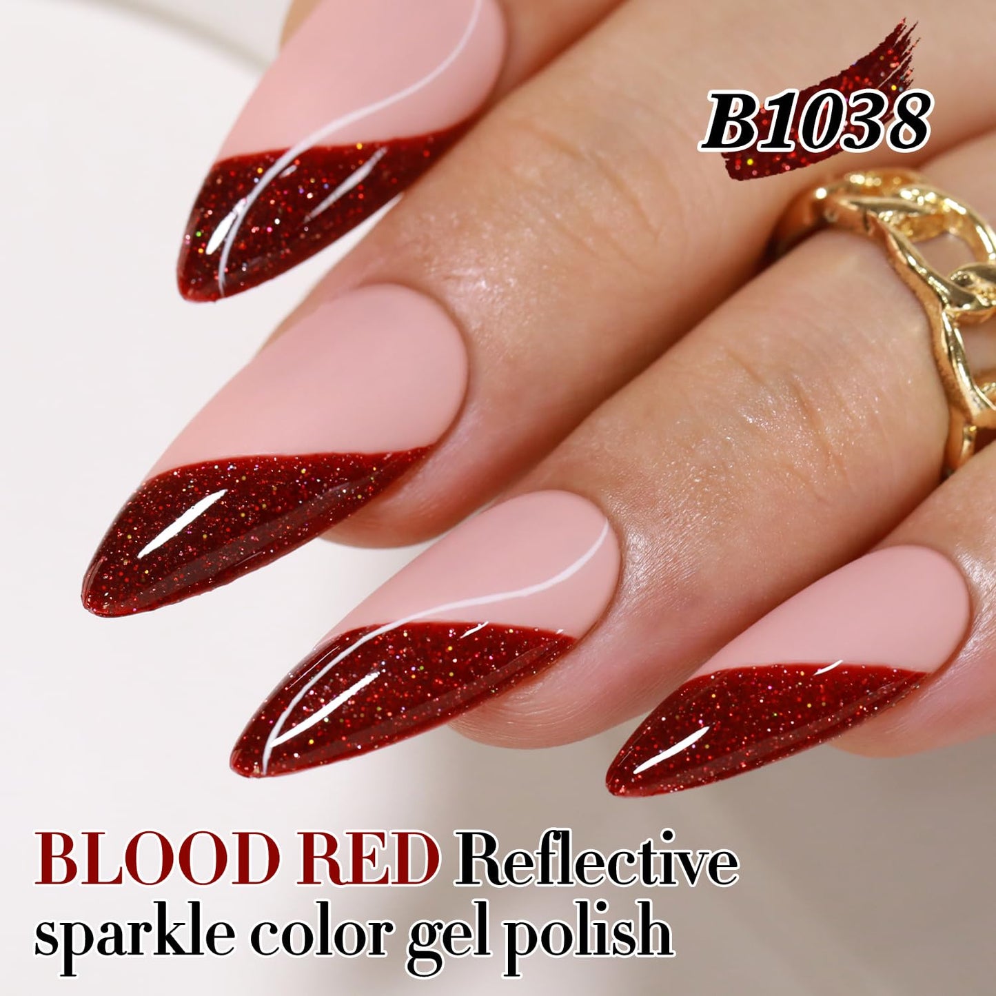 Double Rhythm Glitter Gel Polish Dark Red 15ML Shimmer Reflective Color for Nail Art Salon DIY at Home 0.5Oz (Burgundy Red-B1038)