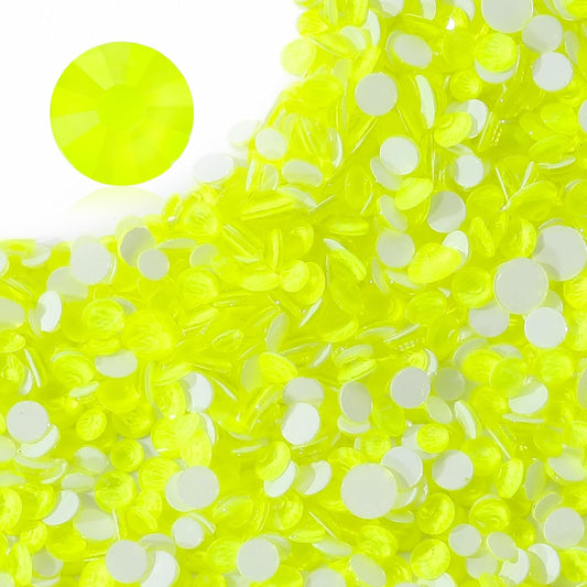 Neon Yellow Flatback Rhinestones, Glass Rhinestones for Nail Art and Craft, Glue Fix, Loose Crystal