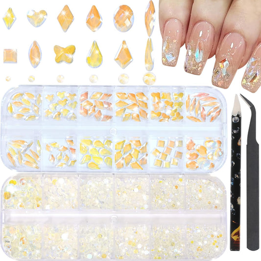 Nail Rhinestones - 3D Multi Shape Size, Flat Back, Manicure Rhinestones Charms, Crystal Aurora