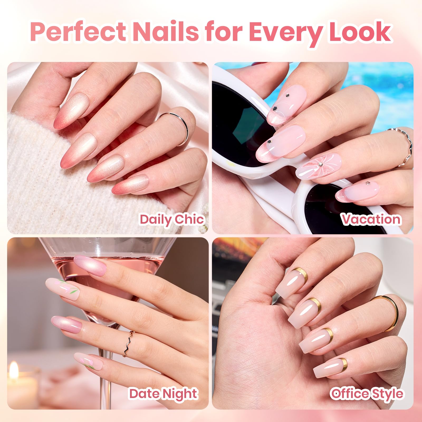 Beetles Nude Gel Polish Set, 20 Color Jelly Cat Eye Gel with Magnet