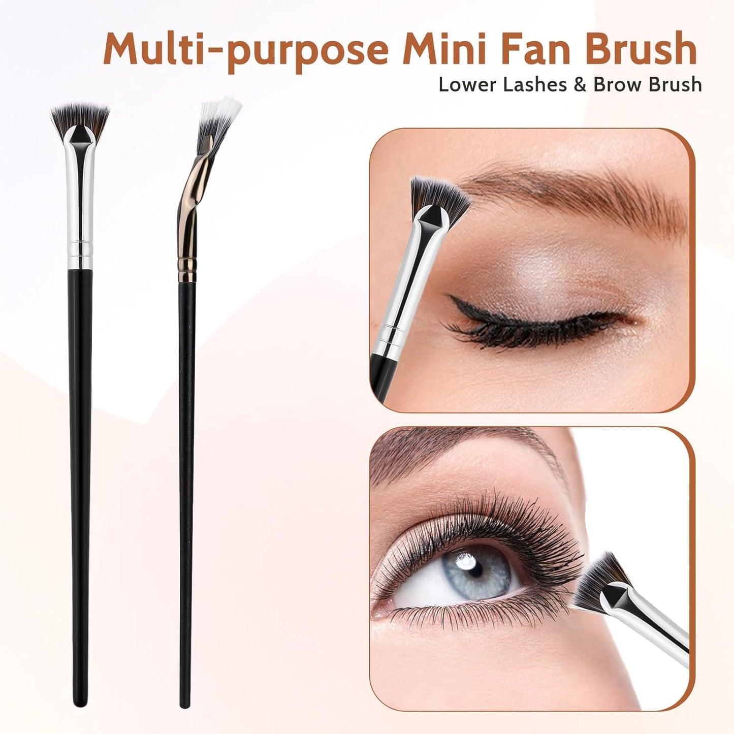 2Pcs Folding Angle Scalloped Lash Brush Multifunctional Fan Shaped Lashes Wand New Angled Eyelash Brush Separator Mascara Brushes Makeup Tool for Upper Lower Eyelash Lifted Eye Shadow Eyebrow