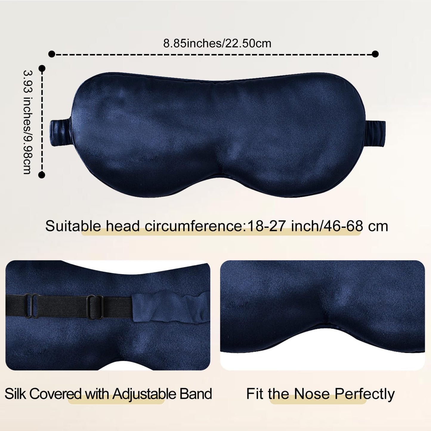 ZIMASILK Adjustable 100% 22 Momme Mulberry Silk Sleep Mask for Sleeping, Filled with Premium Mulberry Silk, Softest & Breathable Eye Sleeping Mask (Navy Blue)