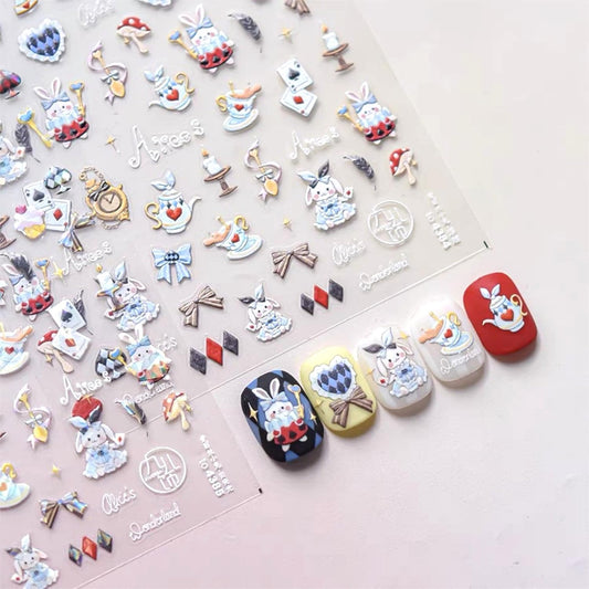 Dedyel Cute Nail Stickers 5D Embossed Cartoon Bunny Kawaii Animal Self-Adhesive Nail Decals for