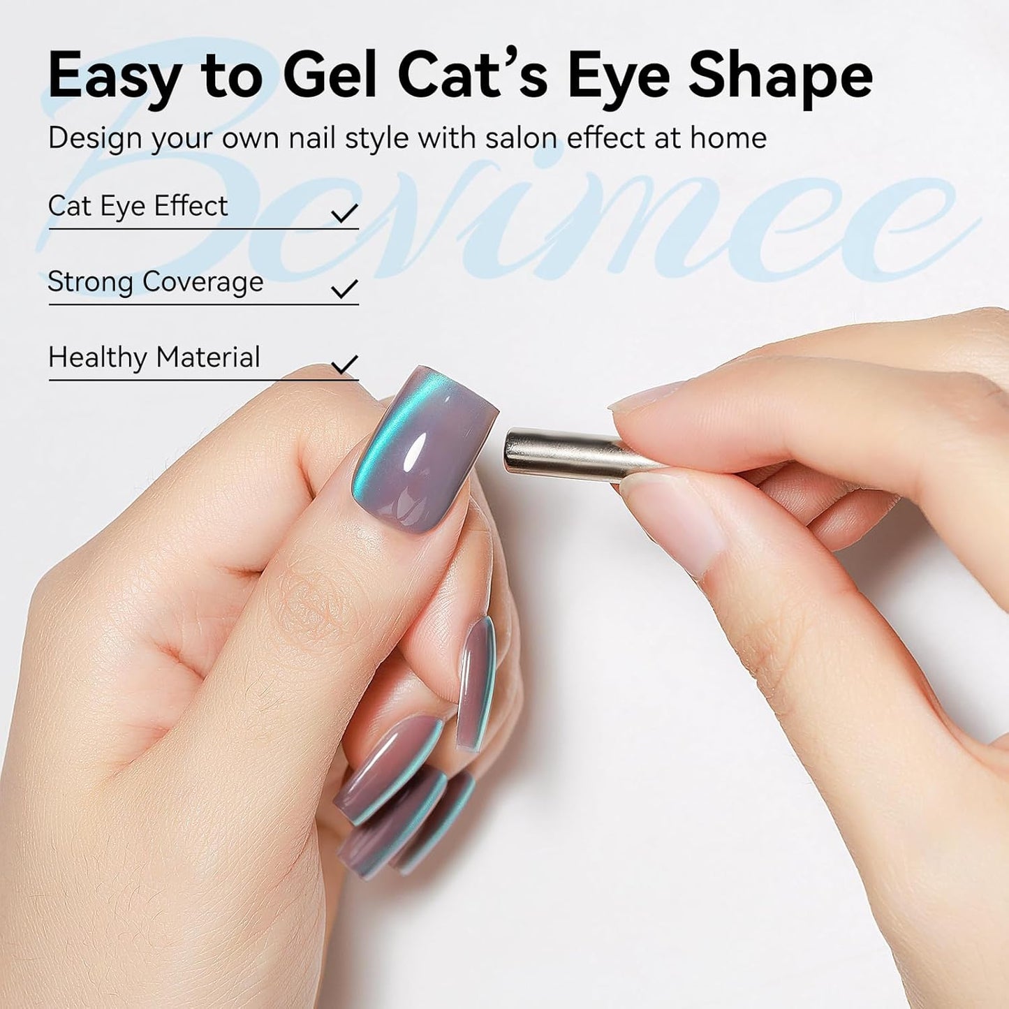 Cat Eye Gel Polish, Glass Blue Glitter Cateye Magnetic Nail Polish Magic Holographic Effect, UV Gel Sparkle Crystal Jelly Color Manicure for Nail Salon DIY At Home