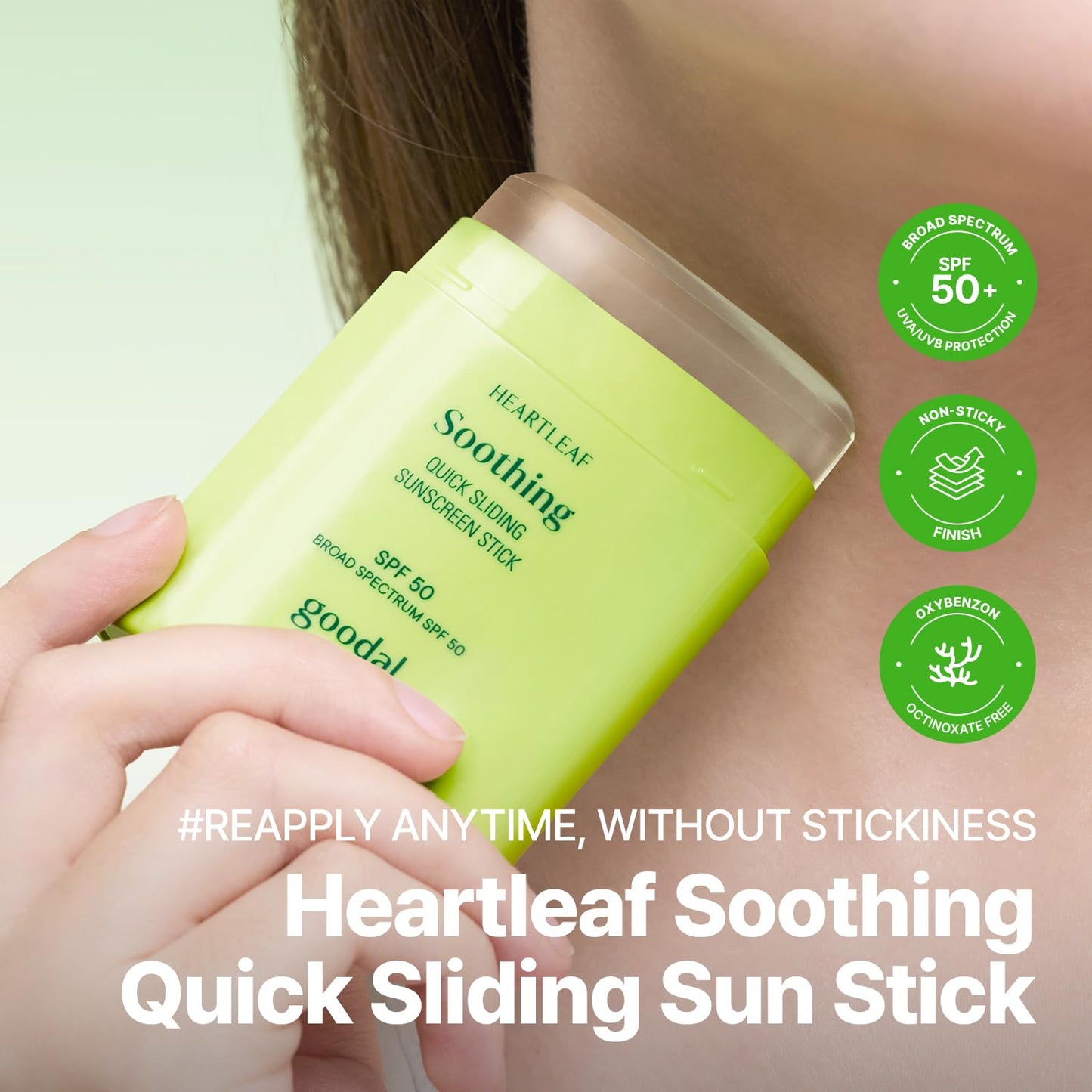 GOODAL Heartleaf Soothing Quick Sliding Sunscreen Stick, Broad Spectrum SPF 50, Lightweight Korean