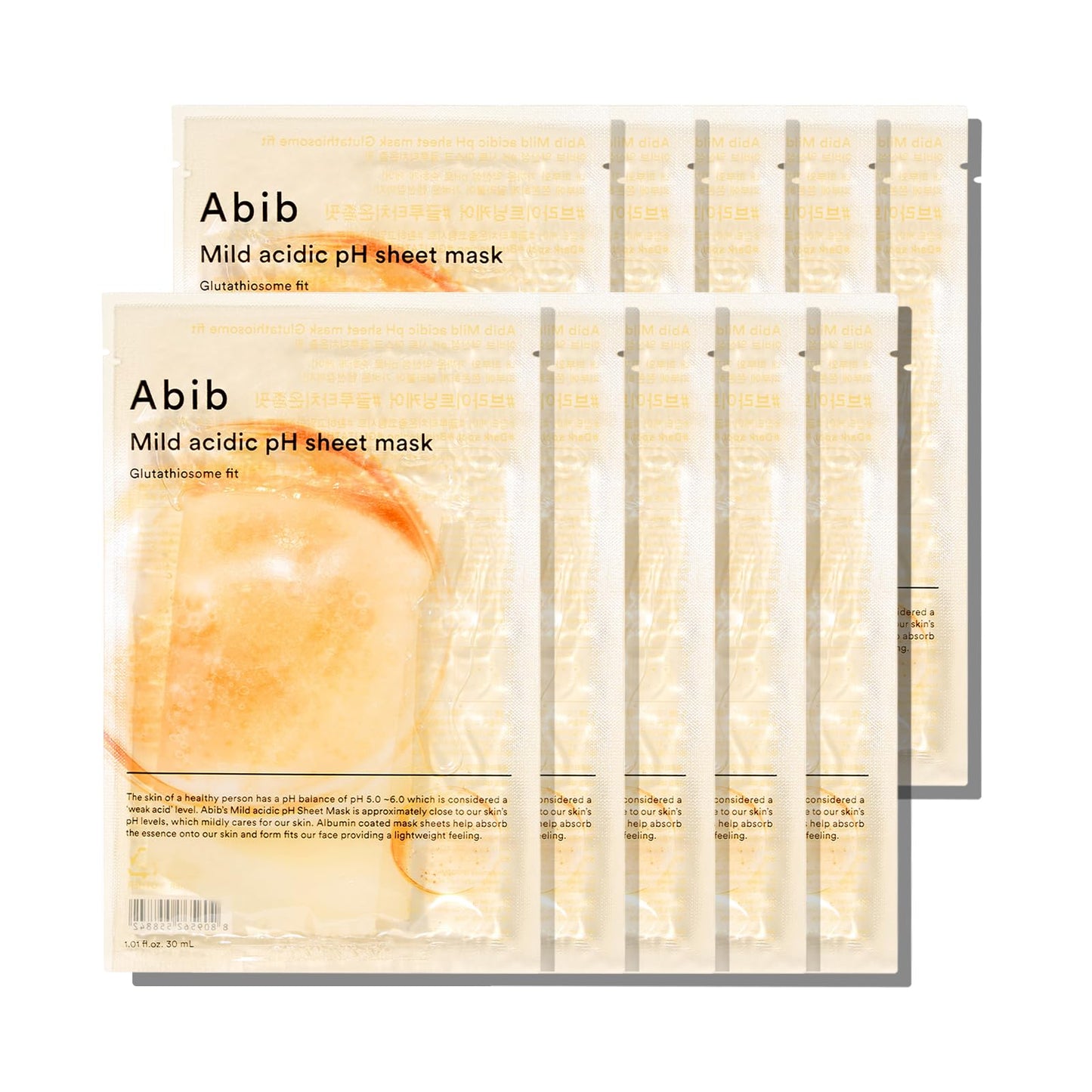 Abib Mild Acidic Ph Sheet Mask Glutathiosome Fit 10 Sheets (Skin Tone) I Korean Face Mask for