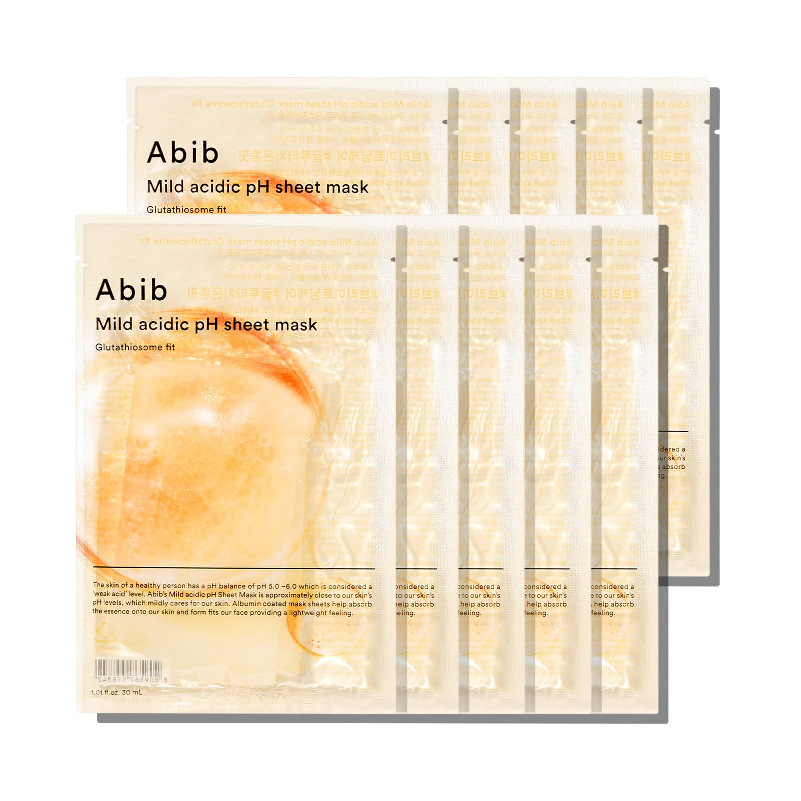 Abib Mild Acidic Ph Sheet Mask Glutathiosome Fit 10 Sheets (Skin Tone) I Korean Face Mask for