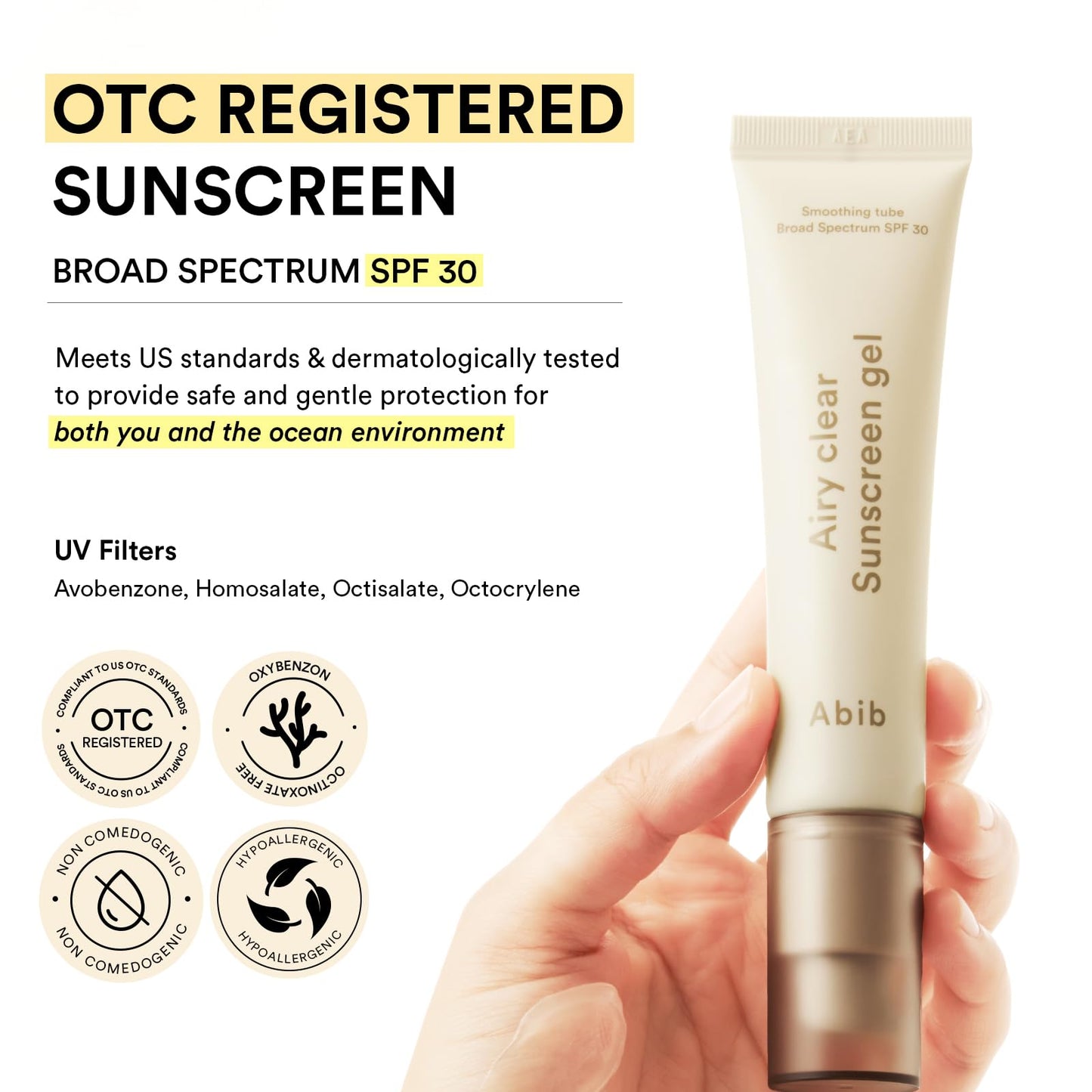 Abib Airy Clear Sunscreen Gel SPF 30, 1.01 fl.oz (30 g), Semi-matte, Pore-smoothing Primer with