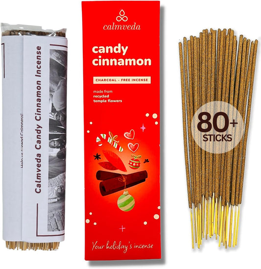 Candy Cinnamon Incense Stick Holiday - Incense (80 Sticks) Spicy, Creamy Vanilla and Flavorful Tangerine Incense | Charcoal Free, Made from Upcycled Flowers | Fall Incense Sticks for Holiday Fun