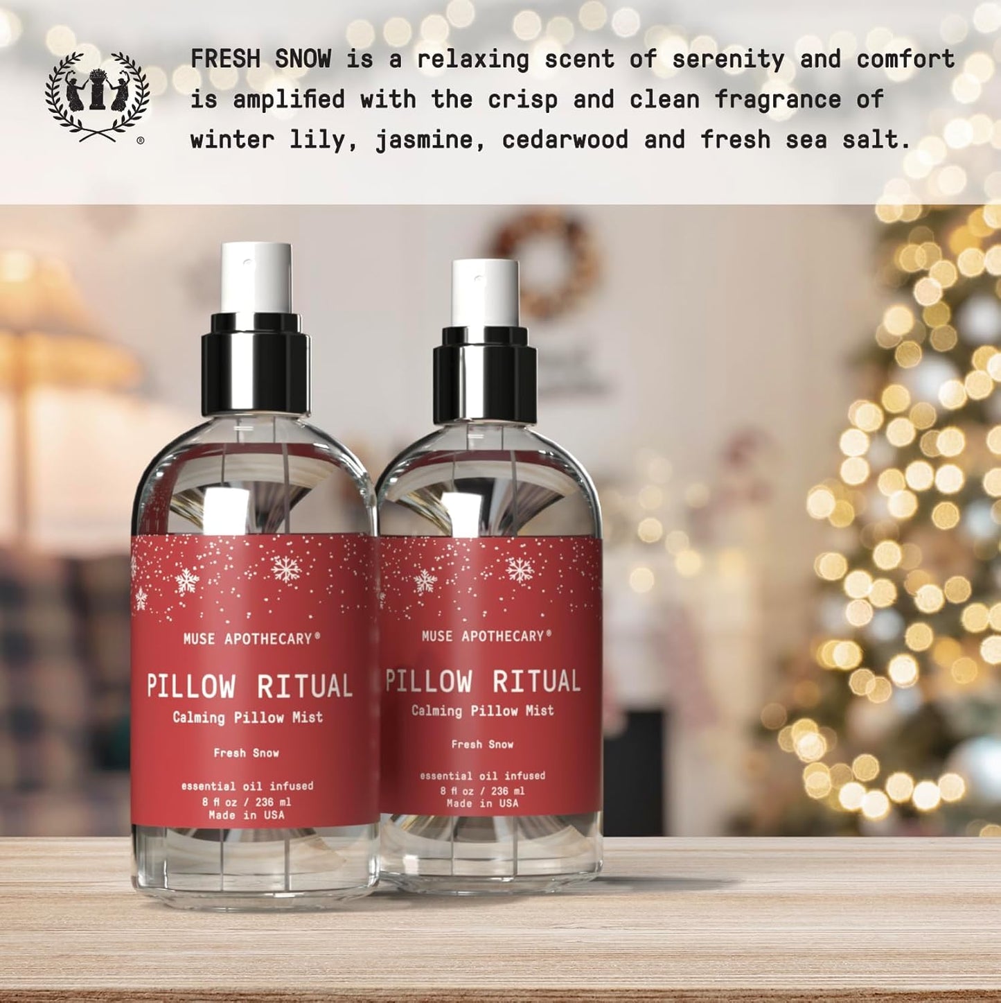 Muse Apothecary Pillow Ritual - Aromatic, Calming and Relaxing Pillow Mist, Linen and Fabric Spray - Infused with Natural Aromatherapy Essential Oils - 8 oz, Fresh Snow, 2 Pack